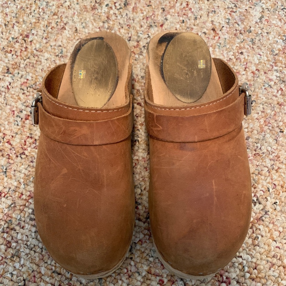Lotta from Stockholm clog slides mules brown leather wood sole EU 37/US 6.5/7